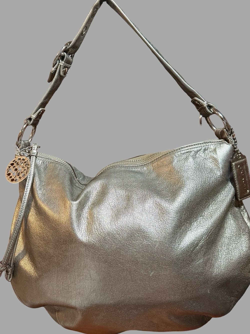 Authentic Coach "Allie" Metallic Leather Hobo Shoulder Bag (#13655)